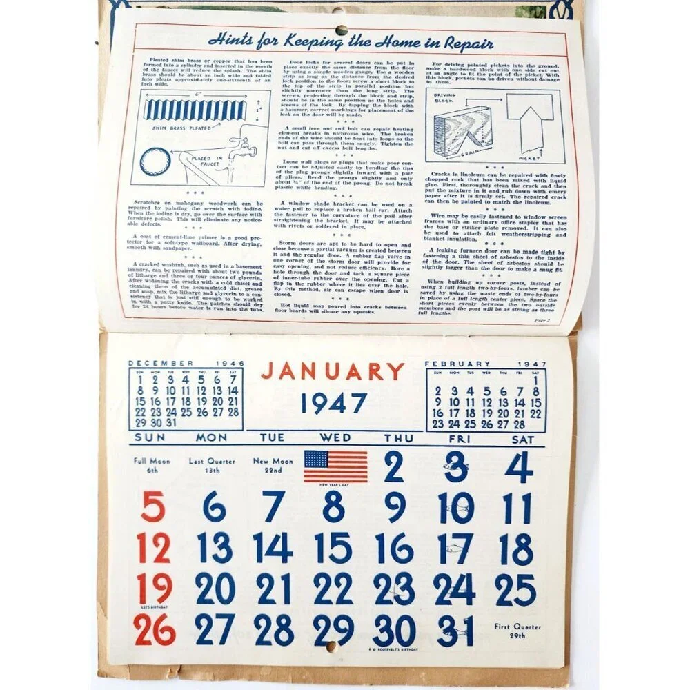 1947 Dexter Maine Crosby Bros Vintage Calendar Advertisement Funeral Gas DWD23B
